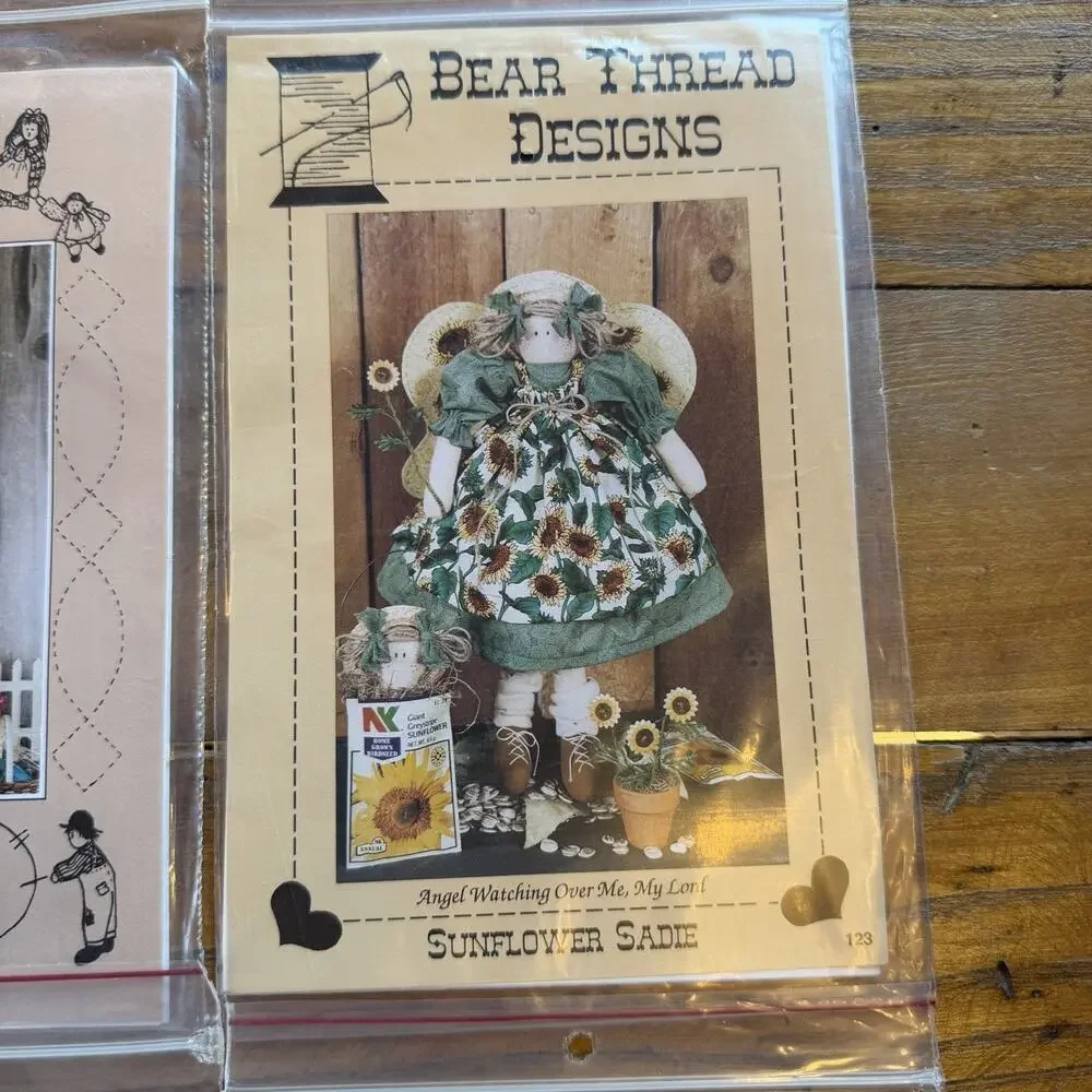 Vintage Primitive Doll Sewing Pattern Lot Country Folk Rag Doll Sunflower Santa
